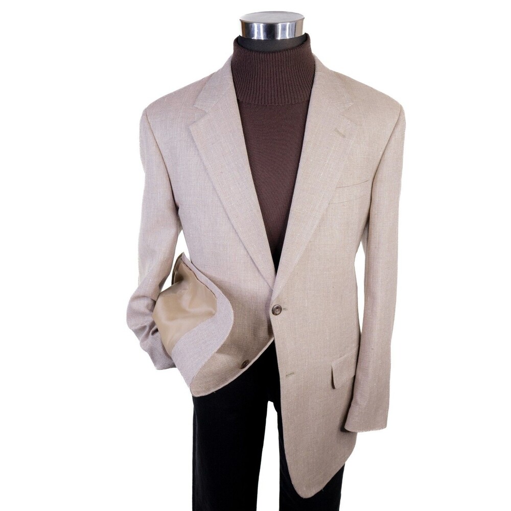 SAVILE ROW Sport Coat Blazer Beige Sz 42L Beige 100% Silk Two Button Jacket - Picture 2 of 15